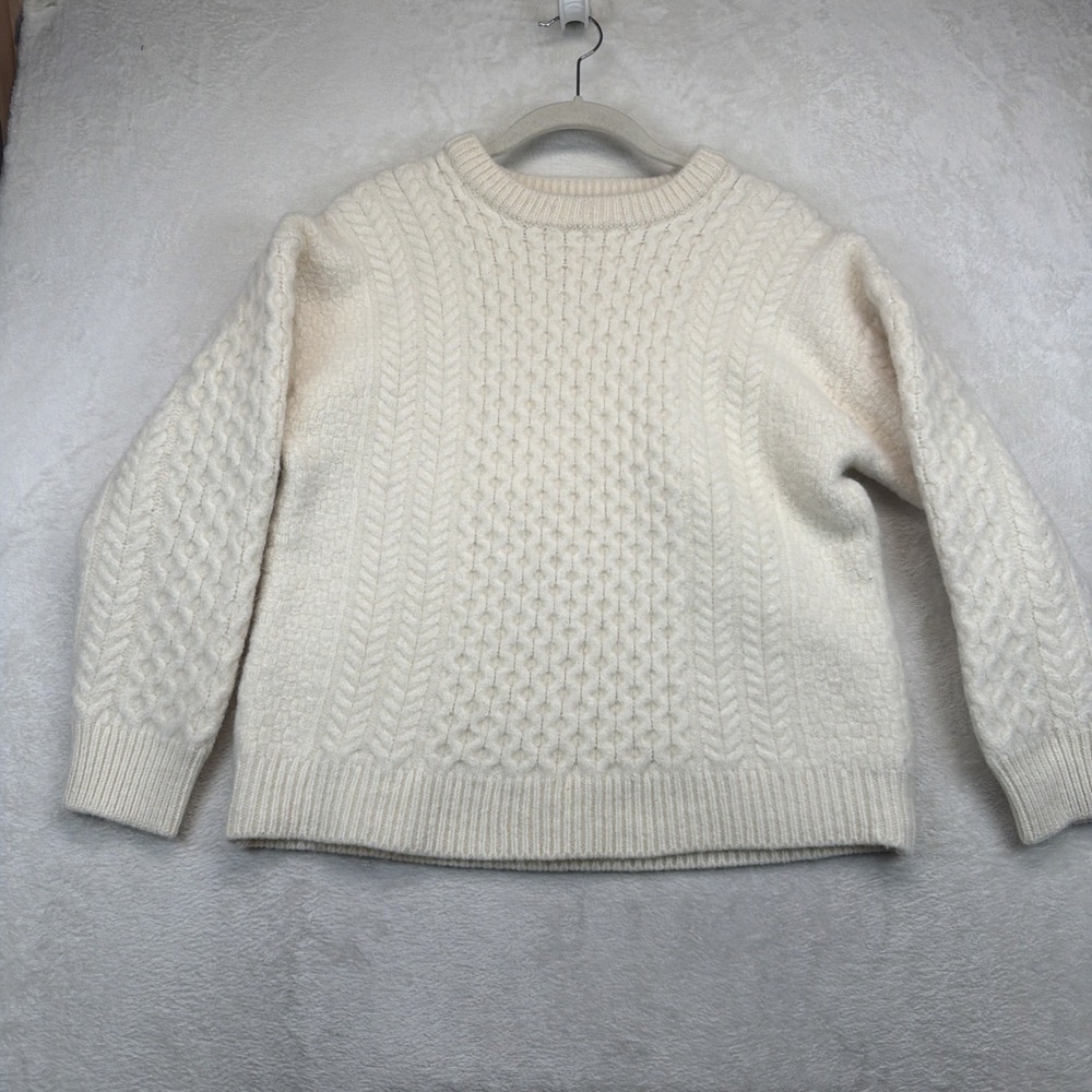 Aran Crafts Irish Merino Wool Cable Knit Fisherman Sweater Womens M Cream